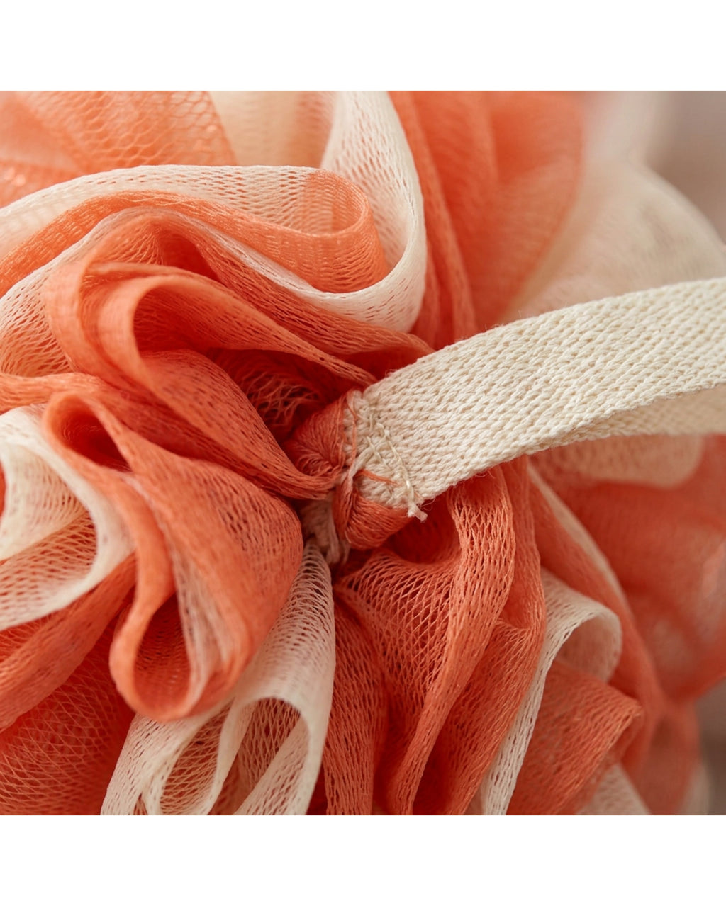 Bmxdk Layered Tulle Ribbon Bath Pouf Coral Cream - Detail view