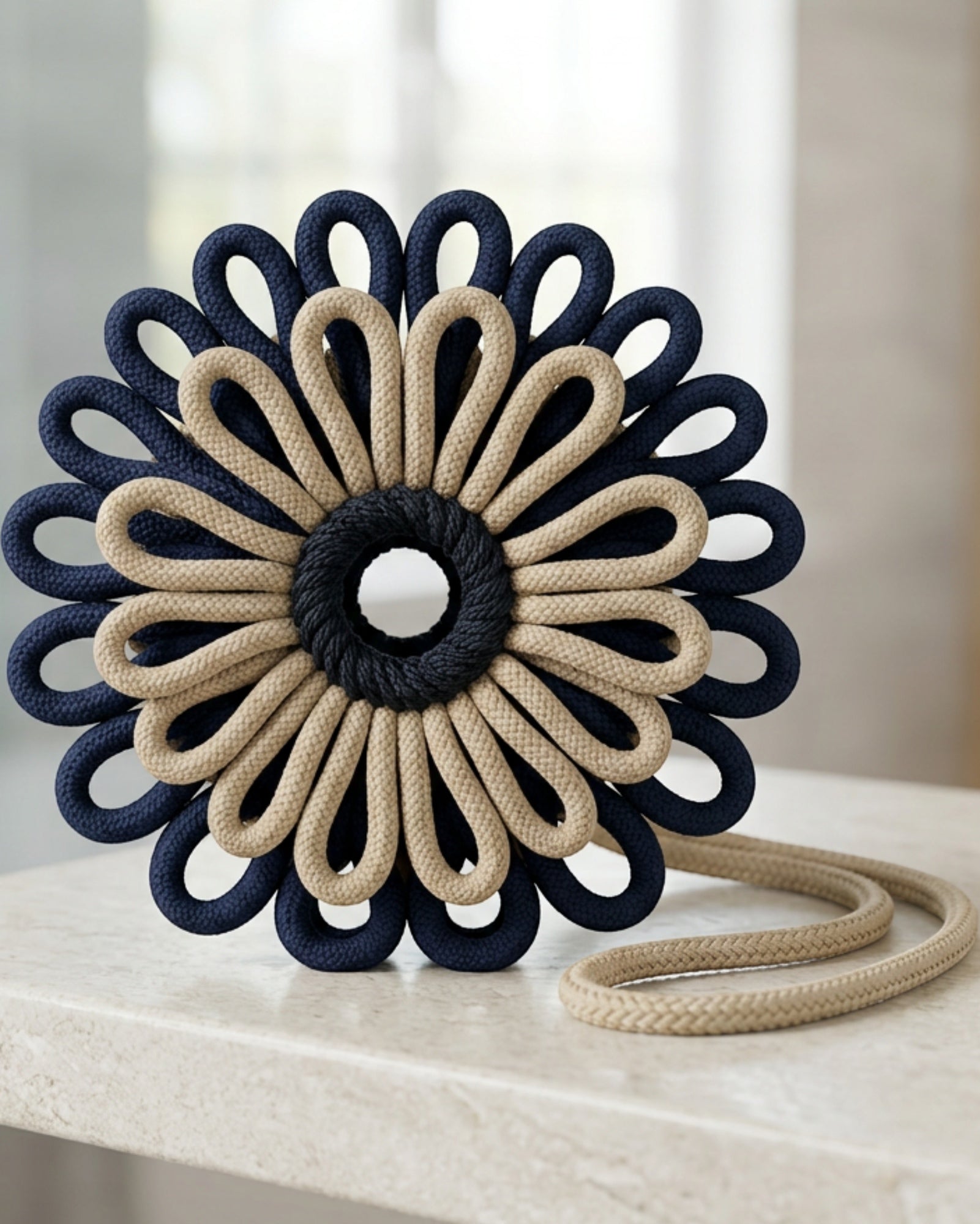 Bmxdk Polyester Cord-Loop Bath Ball Navy Sand - Lifestyle view